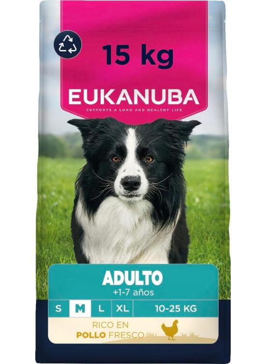 Eukanuba, alimento para Perros con Pollo Fresco para Razas Medianas - Alimento seco Premium para Perros Adultos, 15 kg