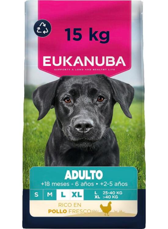Eukanuba, alimento seco para Perros con Pollo Fresco para Razas Grandes - Alimento seco Premium para Perros Adultos, 15 kg