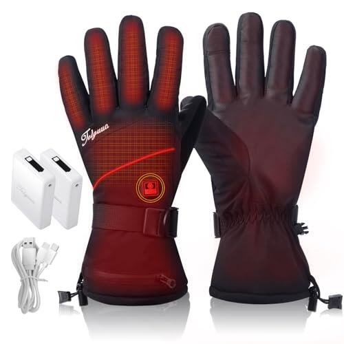Telguua Guantes Calefactables para Hombre Mujer con Batería de 5500mAh 7.4V Recargables Eléctricamente,3 Temperaturas Ajustables Pantalla Táctil Gruesos Impermeables a Prueba de Viento para Exteriores