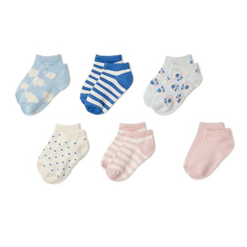 Amazon Essentials Calcetines Bajos Estampados Niñas, 6 Pares, Azul Floral/Rosa, Small (2-4 años)