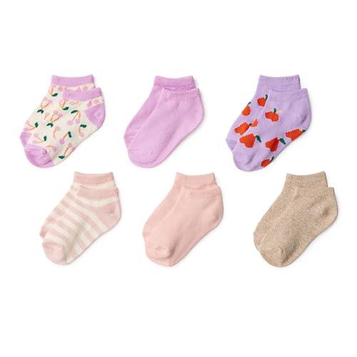 Amazon Essentials Calcetines Bajos Estampados Niñas, 6 Pares, Morado Fruta/Rosa, Large (8-12 años)