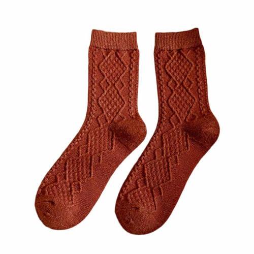 KIXZSAZ 2 uds calcetines térmicos romboidal cálido calcetín de lana sólida suave ligero resistente al frío medias duraderas calzado regalo interior, Vino rojo