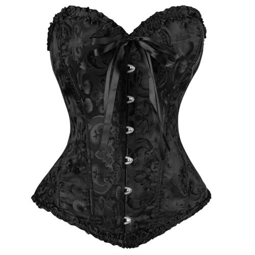 AUYAO Corset Mujer, Top Bustier con Cordones y Huesos de Plástico, Top Palabra de Honor Mujer, Goth, Patrón de Bordado, Halloween Carnava Cosplay Fiesta Outfit, S