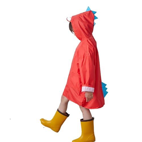 Ponchos de lluvia con estampado de dinosaurios para niños, cobertura completa, estilo largo, con capucha, impermeable, reflectante, seguridad para 2-14 años, rosso, 6-7 años