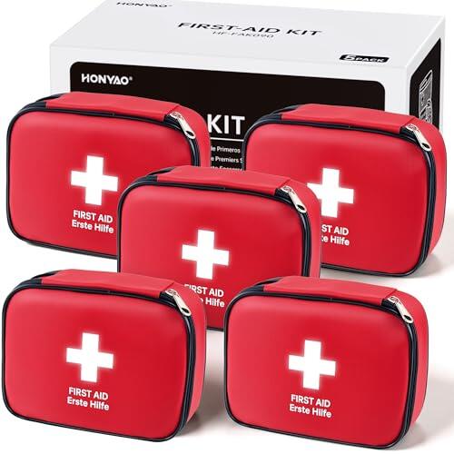 HONYAO Botiquín de Primeros Auxilios, Un Juego de 5, Mini Kit Primeros Auxilios, Botiquin Pequeño para Coche Casa Lugar Trabajo Mochila y Acampar Senderismo Viaje