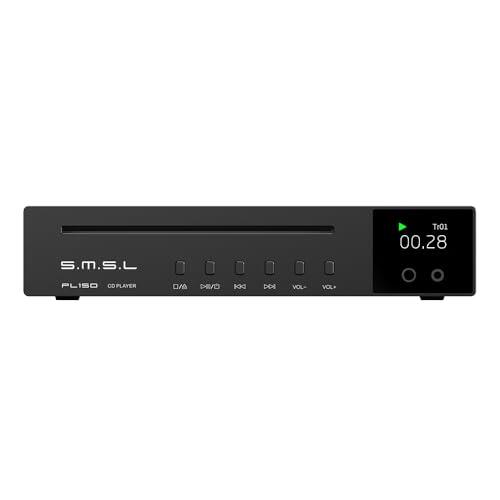 Reproductor de CD SMSL PL150 Alta potencia con chip D/A CS43198, CDs estándar/MQA-CD/HDCD, con salida RCA/3.5mm y 4.4mm para auriculares/óptica/coaxial, para vehículo/portátil/TV/PC, amplificador de