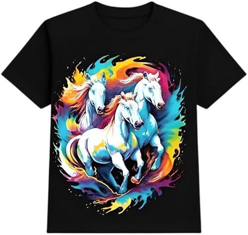 A2Z 4 Kids Camiseta gráfica digital para niños y niñas, camisetas de manga corta con estampado de animales, cuello redondo, unisex, de 6 a 14 años, Caballo., 13-14 Años