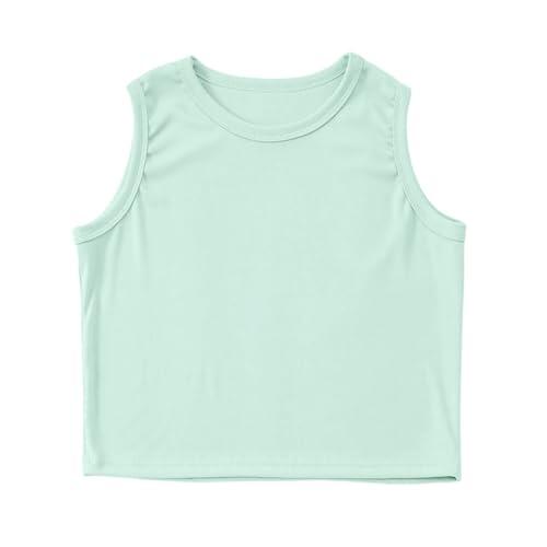 Generisch Camiseta de manga larga para niña 128 Athletic Tank Rippenstrick High Neck Crop Tops para Gimnasio Yoga, verde menta, 11-12 años
