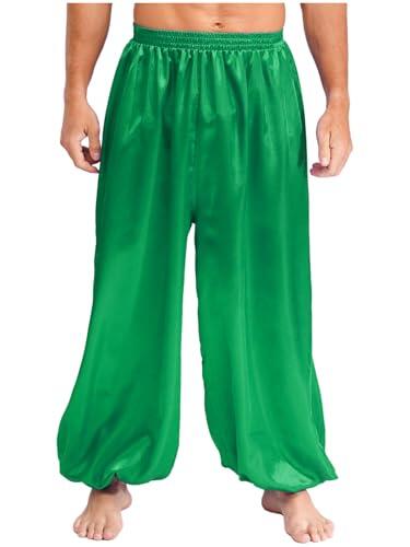 Riismen Pantalones De Harén para Hombres Disfraz De Príncipe Árabe Pantalones Bombachos Satén Holgados Hippies Baile Disfraz Verde S