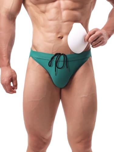 Summer Code Bañador Hombre Slip Ropa de Baño Transpirable con Relleno Extraíble Bañador de Natación Secado Rápido para Playa y Piscina, Verde, Small