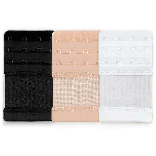 YISCOCKO - Extensores de brasier con 4 ganchos, 3 unidades, color negro, color piel, blanco, extensiones de correa de sujetador.