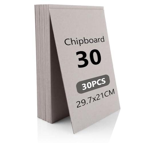 LOLYSIC 30 hojas de cartón gris de 2 mm A4, cartón encuadernado DIN A4, 21 x 29,7 cm, cartón gris para manualidades para encuadernación de libros, manualidades, modelismo, calendario de Adviento
