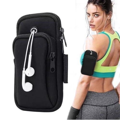 OUDQFCJ 1 unidad Brazalete deportivo con conector para auriculares y bolsillo para teléfono móvil, banda ajustable para el brazo, soporte para teléfono móvil (negro)