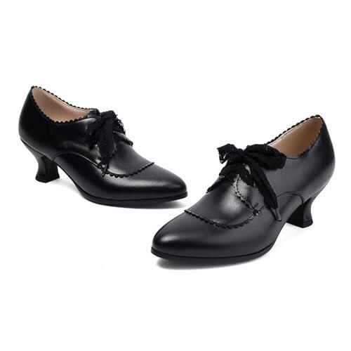 Generisch Zapatos de tacón medio romanos para mujer, estilo retro, con adorno de encaje, para oficina, uso diario, ocasiones especiales, elegantes, ajuste fijo, suela cómoda, Negro , 42 EU