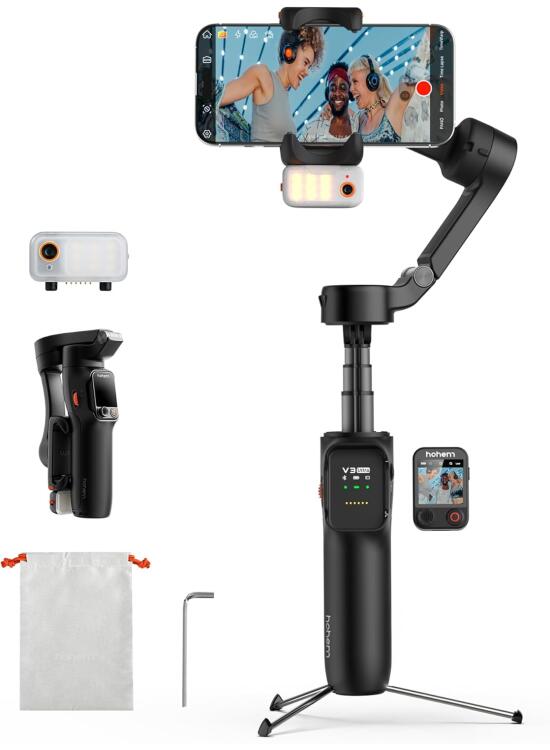 hohem iSteady V3 Ultra Estabilizador de Movil, Estabilizador iPhone con Seguimiento 360°, Seguimiento Multimodal por IA, Pantalla Táctil de 1,22", Gimbal iSteady 9.0 para Vlogs, Youtube y TikTok