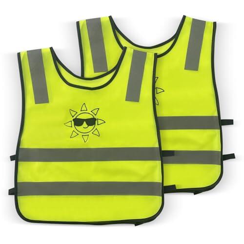 Fsaklaskdy Chaleco Reflectante Niño, 2 Piezas Chaleco de Alta Visibilidad para Niños de 3-12 Años para una Mejor Visibilidad de Día y de Noche para Hacer Deporte, IR Bicicleta, IR al Colegio