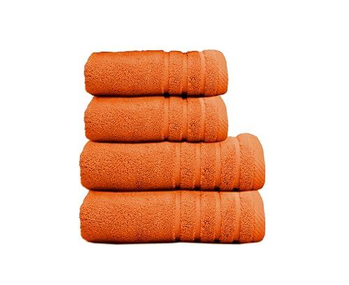 Sedalinne - Juego de Toallas de Baño Completo 500 Gr Liso - Toallas Baño Grandes y Pequeñas Rizo 100% Algodón - Pack (2 Lavabo + 2 Ducha) - Alta Absorción - Toalla Algodon - Naranja