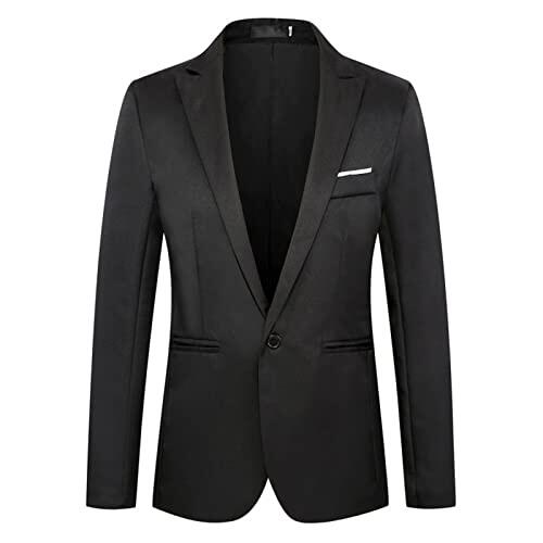 2025 - Esmoquin para hombre, corte ajustado, con un botón, color liso, trajes de negocios, bodas, fiestas, graduación, traje Fast Skin para hombre, Negro, 3XL