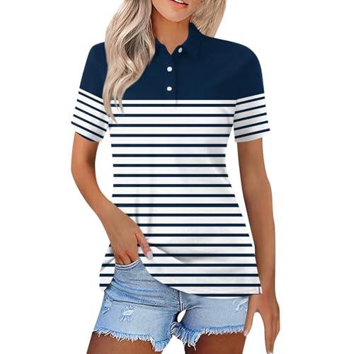 Camisas polo para mujer, de manga corta, para golf, tenis, ropa a rayas, camisa de algodón con cuello para el trabajo, camisetas con botones para la oficina, camiseta con estampado floral, camiseta de
