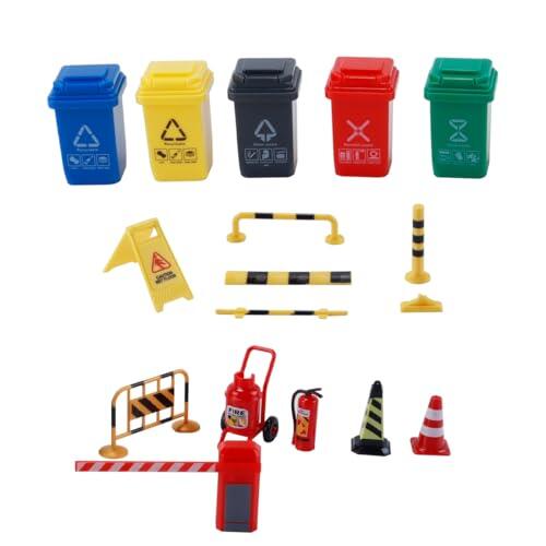 Orivin Minijuego de 17 piezas de señales de tráfico, conos anticolisión, botes de basura para clasificar y material didáctico sobre tráfico.