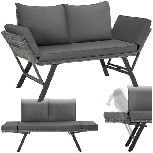 tectake® Salón de Jardín Exterior 2en1 Sofá 2 Plazas Tumbona de Sol de Resina Trenzada, Banco de Jardín con Cojines Incluidos, Muebles para Acondicionamiento de Balcón, Terraza, Veranda, Casa