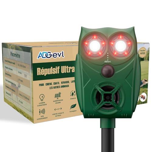 Repelente Gatos Exterior Ultrasónico ADGEVL AR30 – Ahuyentador Ultrasonico Gatos Solar con Sensor PIR 110° hasta 8 m – Repelente de Gatos para Exterior IP65 – Carga USB – Perros, Pájaros, Ratas