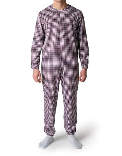 MEDI.TECH ITALY - Pijama sanitario para ancianos de algodón de verano con cremallera trasera - Mono para personas mayores con Alzheimer o incontinencia Made Italy - Tartán rojo y azul, Rojo y azul