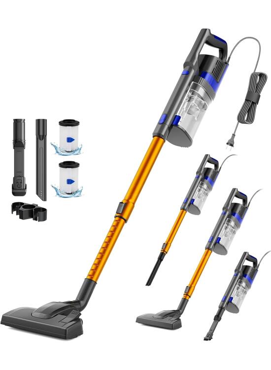 60KPa/680W/7M Aspiradora, Aspiradora con Cable con 800ML Cubo de Basura, Aspirador con Diseño Ergonómico del Mango, Aspirador con Cable para Suelos Duros, Aspirador Vertical, Naranja