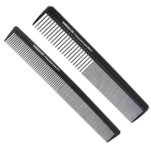 Peine de carbono de 2 piezas compacto de carbono, grueso fino 2 dientes, peluquería peluquería herramientas para el cuidado del cabello para hombres y mujeres con diferentes tipos de cabello
