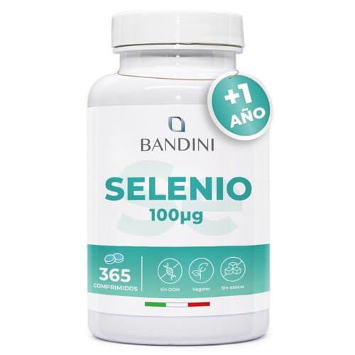 Bandini® Selenio 365 Comprimidos - Suministro para +1 año - 100 µg Dosis Alta - Para la Tiroides y el Sistema Inmunitario - L-Selenmetionina - Suplemento Mineral para Hombre y Mujer - Vegano, Sin OMG