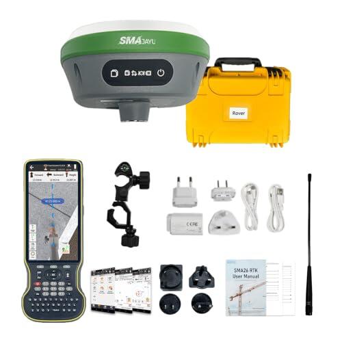 Sistema de topografía RTK con Receptor GNSS SMA26 Pro Rover, Controlador y Software, Funciona como estación Base para Drones, 10000 mAh, 32 GB, 4G/BT/CORS, protección IP67, Ideal para ingeniería
