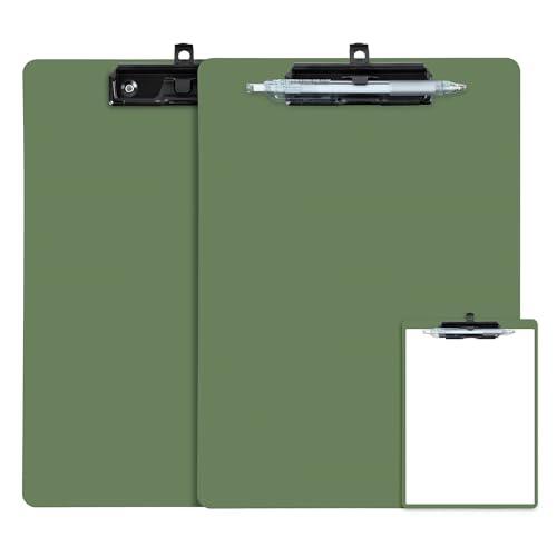 FRETONBA Portapapeles A4 con Portalápices, 2 Piezas Carpeta de Plástico, Tablero de Escritura con Ganchos Retráctiles, A4 Clipboards para Oficina, Hospital, Aulas (Verde)