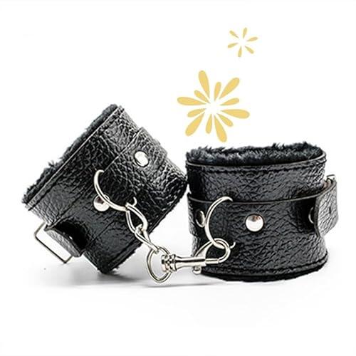 WreGmgg Porno Esposas Multifuncional Moda Negro Ajustable Suave Cuero Esposas, Textura Litchi, Forro De Peluche Negro, Regalo De Pareja - D19