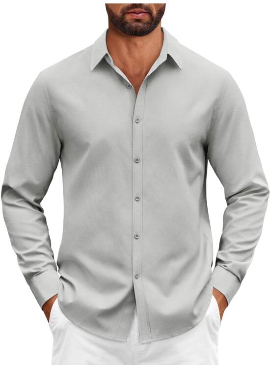 COOFANDY Camisa de Algodón de Manga Larga para Hombre Corte Regular con Botones Camisa Formal Informal de Negocios