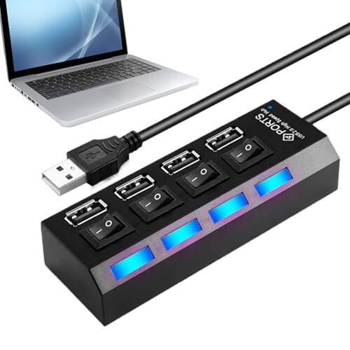 Hub USB para Portátil - Divisor Multipuerto de Alta Velocidad - Hub USB Multifunción con Botón para Teletrabajo, Espacios Coworking, Hogar, Fotografía, Juegos y Viajes