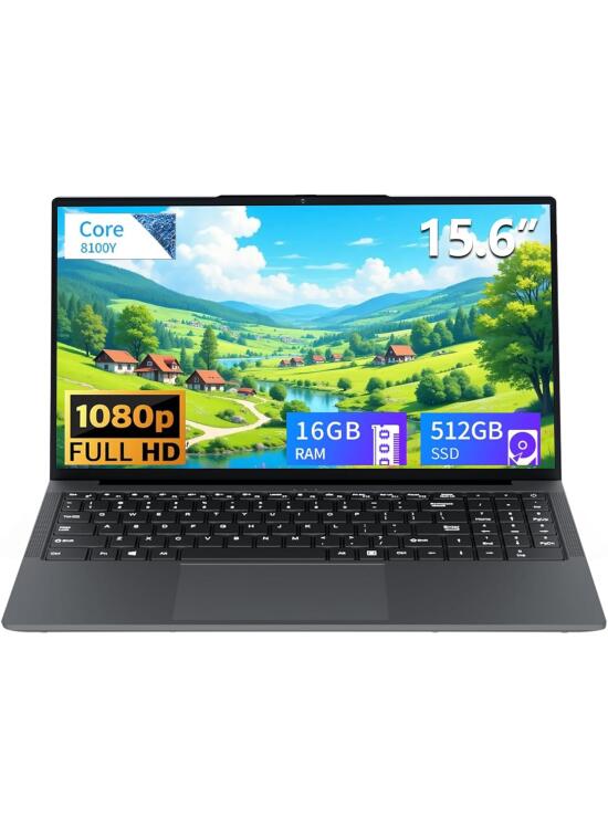 Ordenador Portatil 15,6 Pulgadas, 16GB RAM 512GB SSD PC Portatil, Portatil Core de hasta 3,4 GHz, Laptop IPS FHD 1920 * 1080, Mini HDMI, USB 3.0, WiFi,Tipo C, Adecuado para estudiantes y oficinas