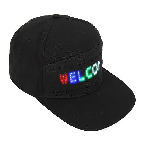 Culnflun LED Cap programable Bluetooth Control de la aplicación Editable Colorido LED Colorido para Concierto al Aire Libre Material de algodón Tamaño Ajustable Pantalla extraíble (Sombrero Negro)