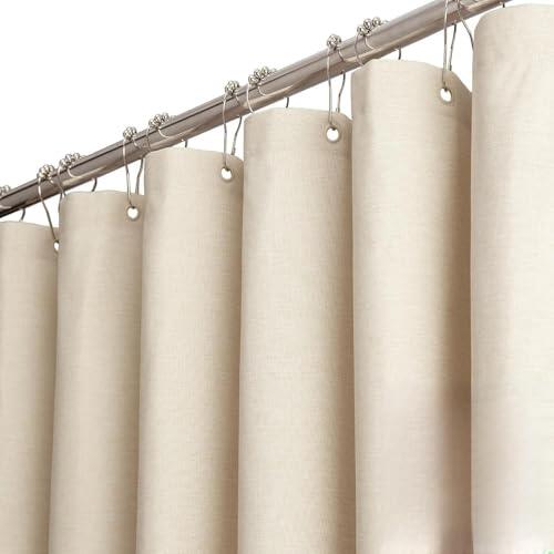 Neuytiky Cortina de Ducha de 200 x 180 cm, Tela de Lino sintético, Baño Impermeable Cortinas Baño, Cortina de baño de Tejido Lavable antimoho con 12 Anillas, Cortina para bañera y Ducha