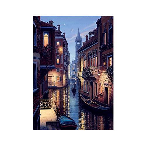 Pintura de diamantes 5D 7207 Nigt Scene in Venice 30x40 Full Drill Crystal Rhinestone Embroidery Paintings Arts Craft for Home Wall Decor
