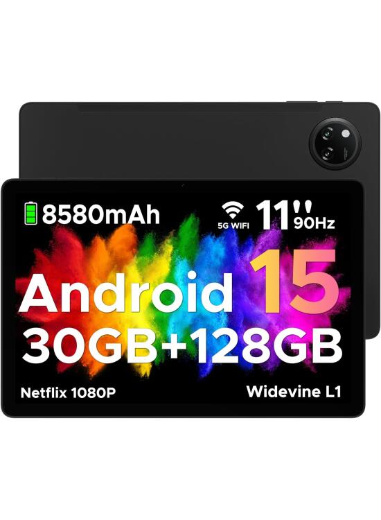 DOOGEE Tab A9 Pro+ Tablet Android 15, Tablet 11 Pulgadas 30GB+ 128GB/2TB, Batería 8580mAh, Tablets Gaming Octa-Core, Tableta PC con 5G WiFi/13MP+5MP/Widevine L1/Doble Altavoz/Face ID/OTG Tableta Niños