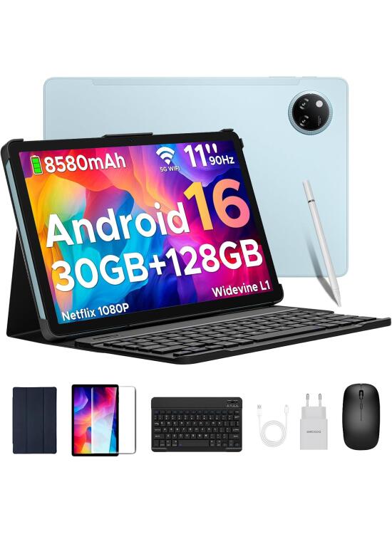 DOOGEE Tab A9 Pro+ Android 16 Tablet con Teclado y Lápiz, 30GB+128GB/2TB Tablet 11 Pulgadas Octa-Core, Gemini AI/8580mAh/5G WiFi/Widevine L1/ Doble Altavoz/Face ID/OTG Tablets Niños con Funda & Raton