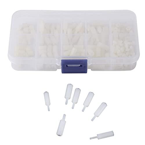 Marhynchus 200pcs White M2.5 Nylon Masculino Hexfirador Hexadecimal Señimiento de Tuercos Conjunto de Surtido con Caja de Plástico, Ideal para Espaciado de la Placa de Circuito