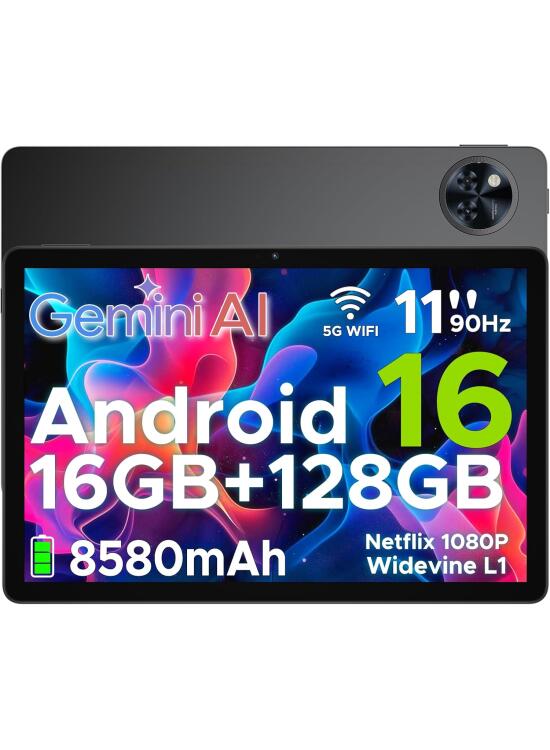 DOOGEE U11 Tablet 11 Pulgadas, Tablet Android 16 Octa Core 5G WiFi, 16GB RAM+128GB ROM (TF 2TB) 8580mAh | Tableta Niños Widevine L1 | Bluetooth 5.0 | 13MP+5MP | Face ID | GPS | OTG