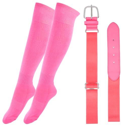 CALFOVERA Cinturón Ajustable de Poliéster Y Cuero Sintético para Softbol, con Cierre de Aleación, Conjunto de Cinturón Y Calcetines de Béisbol, Color Sólido, Elástico, para Equipo de Élite
