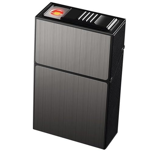 2 en 1 Caja de Cigarrillos de Aluminio con Encendedor electrónico, para 20 Cigarrillos Normales, Caja de Cigarrillos a Prueba de Viento sin Llama con Encendedor electrónico, Recargable