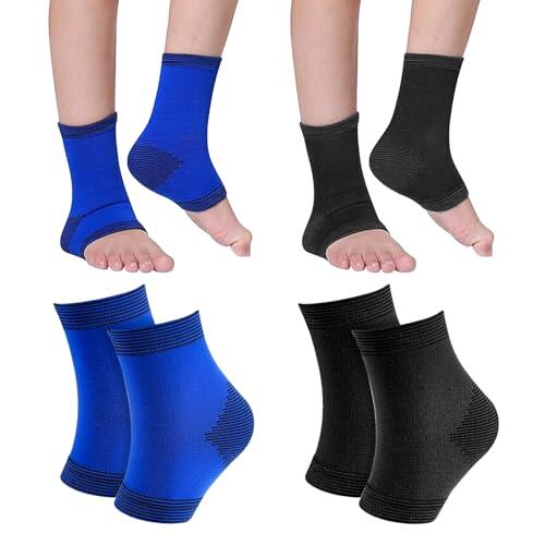2 calcetines de talón, vendaje de tobillo, calcetines de compresión, tobillera para niños, flexible, suave y transpirable, para niños y niñas