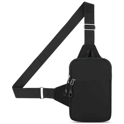 HOTUT Bolsa Bandolera Hombre, Bolsa Pecho Hombre Pequeña, Bolsos de Hombro Impermeable Casual, Pecho Ligera Bandolera Mochila con Doble Bolsillo, para Viajar, Correr, Ciclismo-Negro