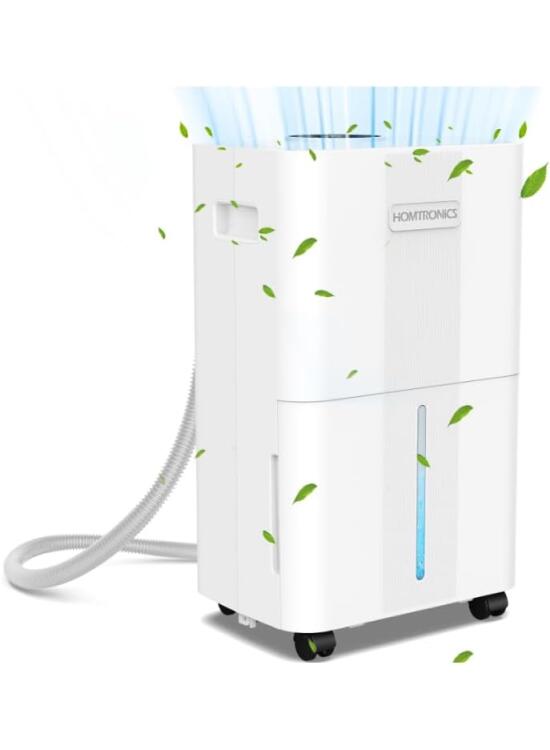 Deshumidificador con Manguera de Drenaje, [8L/Día] Homtronics Silencioso Deshumidificador con Pantalla LED, 3 Modos de Deshumidificación y Temporizador, para Cuarto,Sótano,Baño,Armarios, Autocaravanas