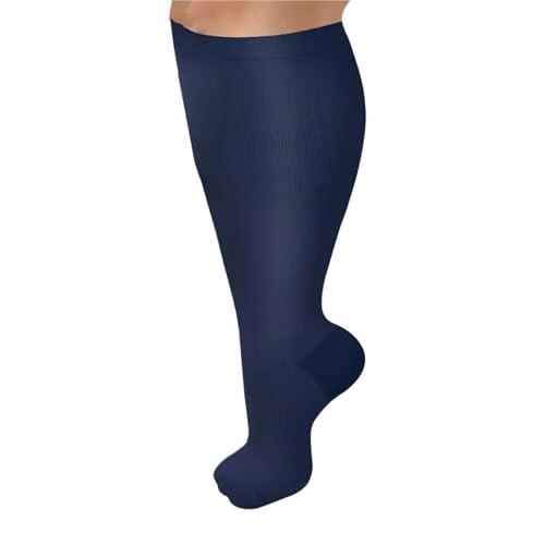 Calcetines de compresión de talla grande, calcetines de presión de pantorrilla ancha, calcetines gruesos para deportes, fitness, calcetines elásticos, azul marino, XXL