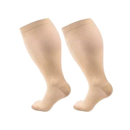 Calcetines de compresión de talla grande, calcetines de compresión de alta elasticidad, calcetines de compresión para deportes, fitness, calcetines de compresión para pantorrilla, Color de piel A, 3XL